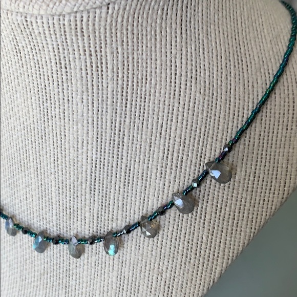 Labradorite and black diamond stone necklace . - Picture 2 of 7
